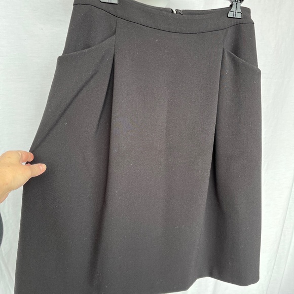 Pink Tartan (8) black gabardine midi skirt with pockets and soft front pleats. - Picture 1 of 14